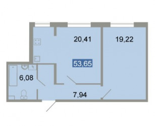 Двухкомнатная квартира (Евро) 53 м²