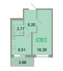 Однокомнатная квартира 36.06 м²