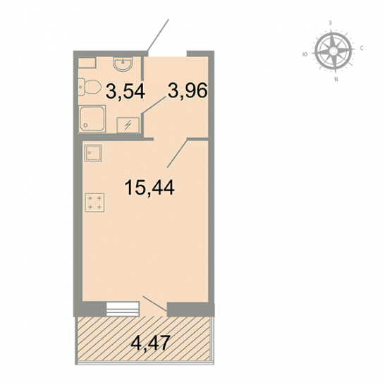 Однокомнатная квартира 24.28 м²